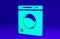 Green Washer icon isolated on blue background. Washing machine icon. Clothes washer - laundry machine. Home appliance