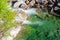 Green water and stones of verzasca river in switzerland