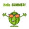 Green Watermelon Fresh Fruit Cartoon Mascot Character With Sunglasses And Open Arms