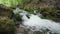 Green and wet mossy stones and rocks along mountain river