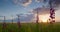 Green wheat field and scenic sunset