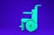 Green Wheelchair for disabled person icon isolated on blue background.  3d illustration 3D render