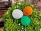 Green, White and Orange balloons on the plant for India's Independence Day celebration