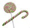 Green, white and red candy Christmas stick, lollipop