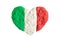 Green, white and red flag of Italy, Italian flag. Heart shape of tricolour flag plasticine modeling clay isolated on white