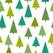 Green and white simple stylized striped triangle christmas trees geometric seamless pattern, vector