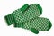 Green and white woolen mittens