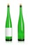 Green wine bottles isolated on white background. Beverage container in long shape with blank label.