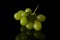 Green wine grape isolated on black glass