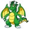 Green winged sly dragon with yellow stomach and wings, with darken horns, cartoon, fantasy.