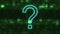 Green wireframe question sign spin on glitch interference display animation background seamless loop - new quality retro