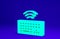 Green Wireless computer keyboard icon isolated on blue background. PC component sign. Internet of things concept with