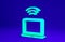 Green Wireless laptop icon isolated on blue background. Internet of things concept with wireless connection. Minimalism