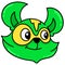Green wolf head emoticon, doodle icon image kawaii
