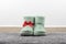 Green womens slippers with a red bow
