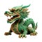 Green wooden Chinese dragon. Symbol of 2024. Isolated on a white background.
