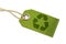 Green wooden hang tag with recycle logo