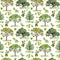 Green woods. Park, forest pattern with trees. Seamless pattern. Watercolor