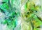 Green, yellow and blue brushstrokes in watercolor on a light background. Two abstract fractal backgrounds in one. Set. 3D