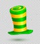 Green and yellow colors striped realistic vector carnival hat isolated on transparency grid background