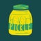 Green and Yellow Cute and Playful Pickle Jar Circle Laptop Sticker