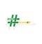 Green and yellow icon of a hashtag with the text Follow me.