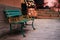 Green and yellow painted bench in Manarola