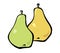 Green and yellow pears. Pop-art. Retro style illustration