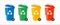 Green, yellow, red, blue Trash Bins. Sorting garbage. Nature conservancy.