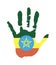Green, yellow, red color of the flag. vector handprint in the form of the star flag of Ethiopia