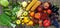 Green, yellow, red, purple fruits and vegetables