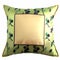 An green and yellow throw pillow on satin fabric created with generative Ai