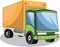 Green and yellow transporting truck vector illustration