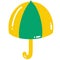 a green and yellow umbrella, an important thing for trekking, camping and hiking, clipart illustration