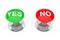 Green Yes and Red No Buttons Knobs. 3d Rendering