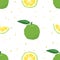 Green yuzu japanese citron fruit seamless pattern vector illustration isolated on white background.