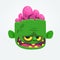 Green zombie with pink brains outside of the head. Halloween character. Vector cartoon illustration.