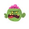 Green zombie with pink brains outside of the head. Halloween character. Vector illustration.