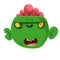 Green zombie with pink brains outside of the head. Halloween character. Vector illustration.