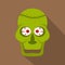 Green zombie skull icon, flat style