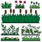 Greenery green grass flower plants and decorative verdure vector flat isolated icons