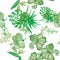 Greenery Hibiscus Leaves. Green Flower Set. Natural Seamless Textile. Watercolor Wallpaper. Pattern Print. Organic Tropical Design