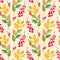 Greenery vintage pattern. Country rose hip and barberry elements boho watercolor seamless pattern