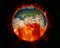Greenhouse effect. Earth burned by coal combustion. Elements of