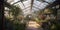 A greenhouse filled with exotic, edible plants, harmoniously combining botany and culinary exploration, concept of