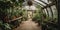 A greenhouse filled with exotic, edible plants, harmoniously combining botany and culinary exploration, concept of