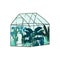 Greenhouse flat cartoon style hand drawn illustration. Urban jungle concept. Tropical trees and flowers