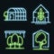 Greenhouse icons set vector neon