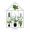 Greenhouse illustration on white background. flower house. Winter Garden. Gardening and truck farming concept. Exotic houseplant