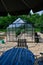 greenhouse table and chairs with sunshade in garden